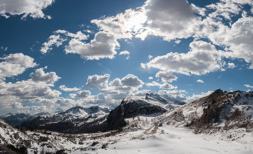 Scenic view of snowcapped mountains against sky