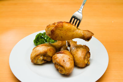 Close-up of food in plate on table