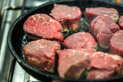 High angle view of meat on table