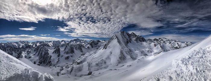 Scenic view of snowcapped mountains against sky