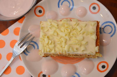 Close-up of cake in plate on table