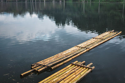 High angle view of ship moored in lake