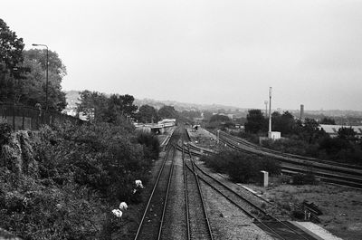 High angle view of railroad tracks against sky