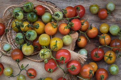 High angle view of tomatoes on table