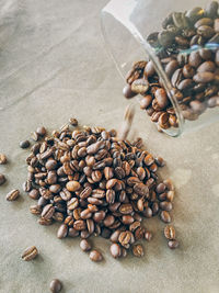 High angle view of coffee beans