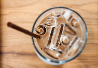 High angle view of coffee on table