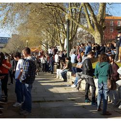 Woman standing on city street