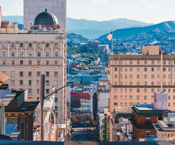 High angle view of buildings in city