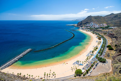 High angle view of beach against sky