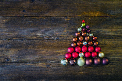 Directly above shot of christmas decorations on table