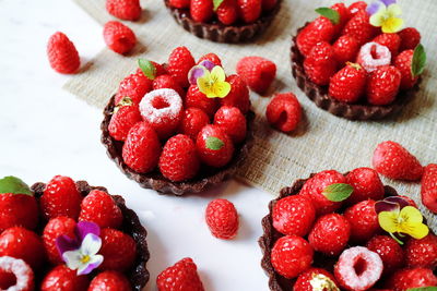 Close-up of tarts with red berries