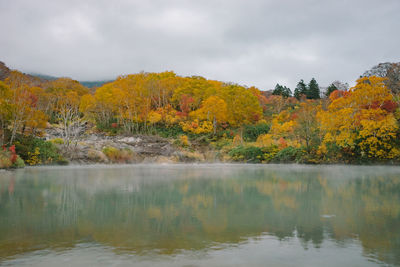 Scenic view of lake against sky during autumn