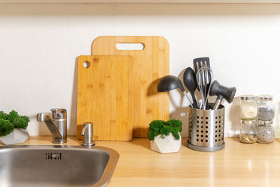 Close-up of sink on table