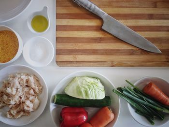 High angle view of food on table