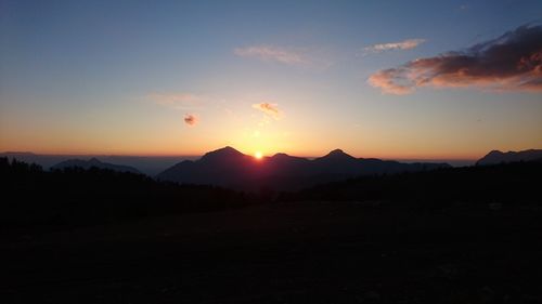 Scenic view of silhouette field against sky during sunset