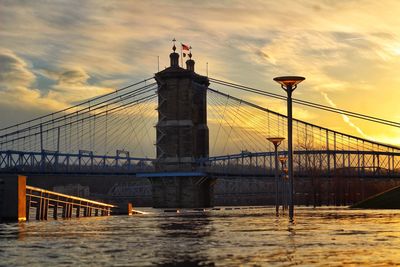 View of suspension bridge against cloudy sky