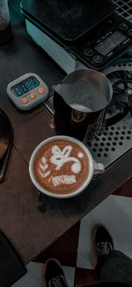 High angle view of coffee on table