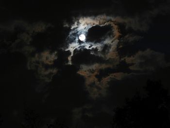 Low angle view of cloudy sky at night