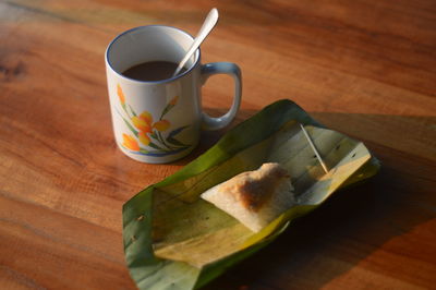 High angle view of breakfast on table