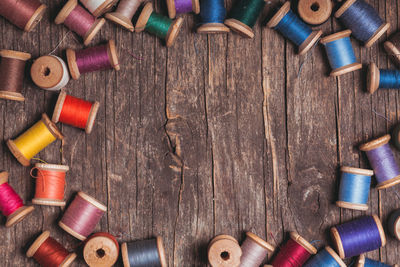 Directly above shot of multi colored pencils on table