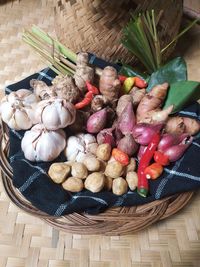 High angle view of vegetables in basket