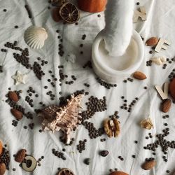 High angle view of coffee cup on table