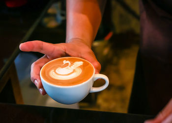 Close-up of hand holding coffee cup