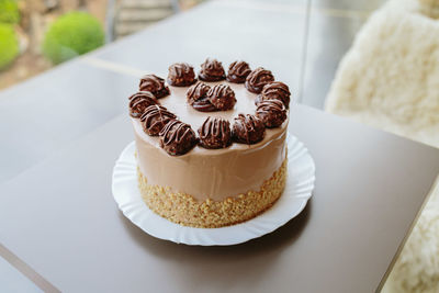 High angle view of cake on table
