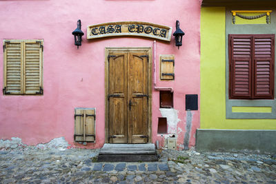 Closed door of building