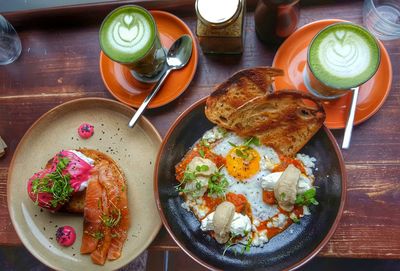 Directly above shot of food served in plate