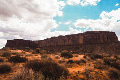 Rock formations on landscape against sky