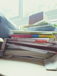 Stack of books on table