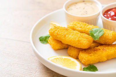 Close-up of food in plate on table