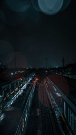 High angle view of illuminated city at night