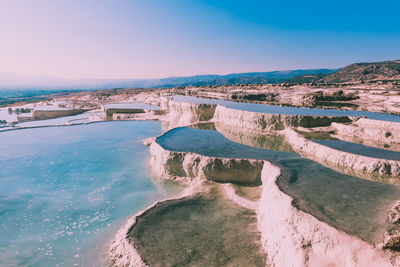 Scenic view of pamukkale against sky