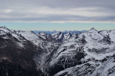 Scenic view of mountains against cloudy sky