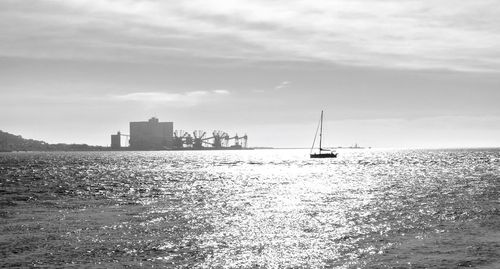 Scenic view of sea against sky on sunny day