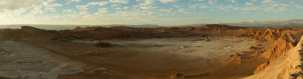 View of desert against cloudy sky