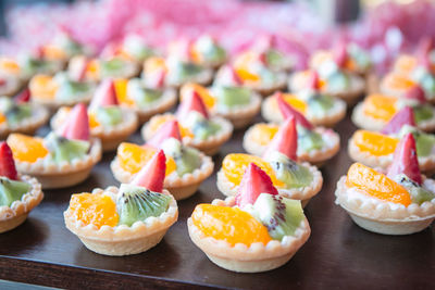 Close-up of fruit tart on table