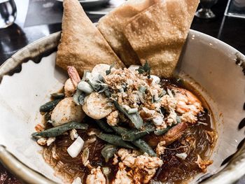 High angle view of food in bowl