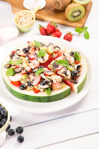 Close-up of salad in plate on table