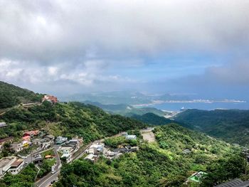 High angle view of townscape against sky