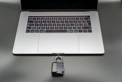 High angle view of laptop on table