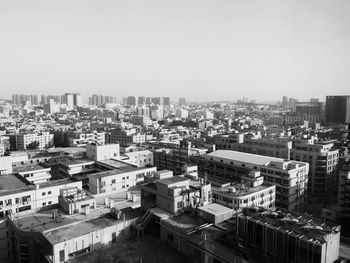 High angle view of cityscape against clear sky