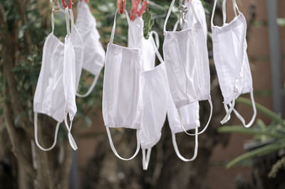 Close-up of clothes drying on clothesline