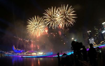 Fireworks display at night