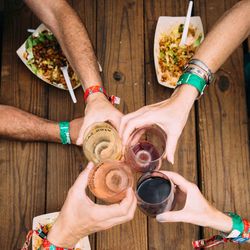 High angle view of people holding hands