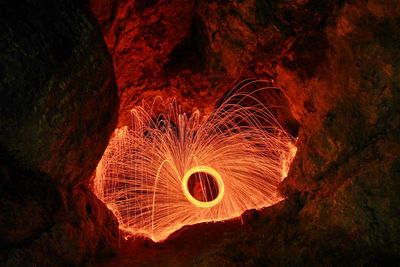 Light painting on rock at night