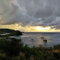 Scenic view of sea at sunset