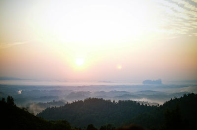 Scenic view of sunset over mountains